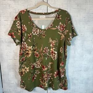 Maurices floral T-shirt short sleeve green & brown Normcore fall plus size￼